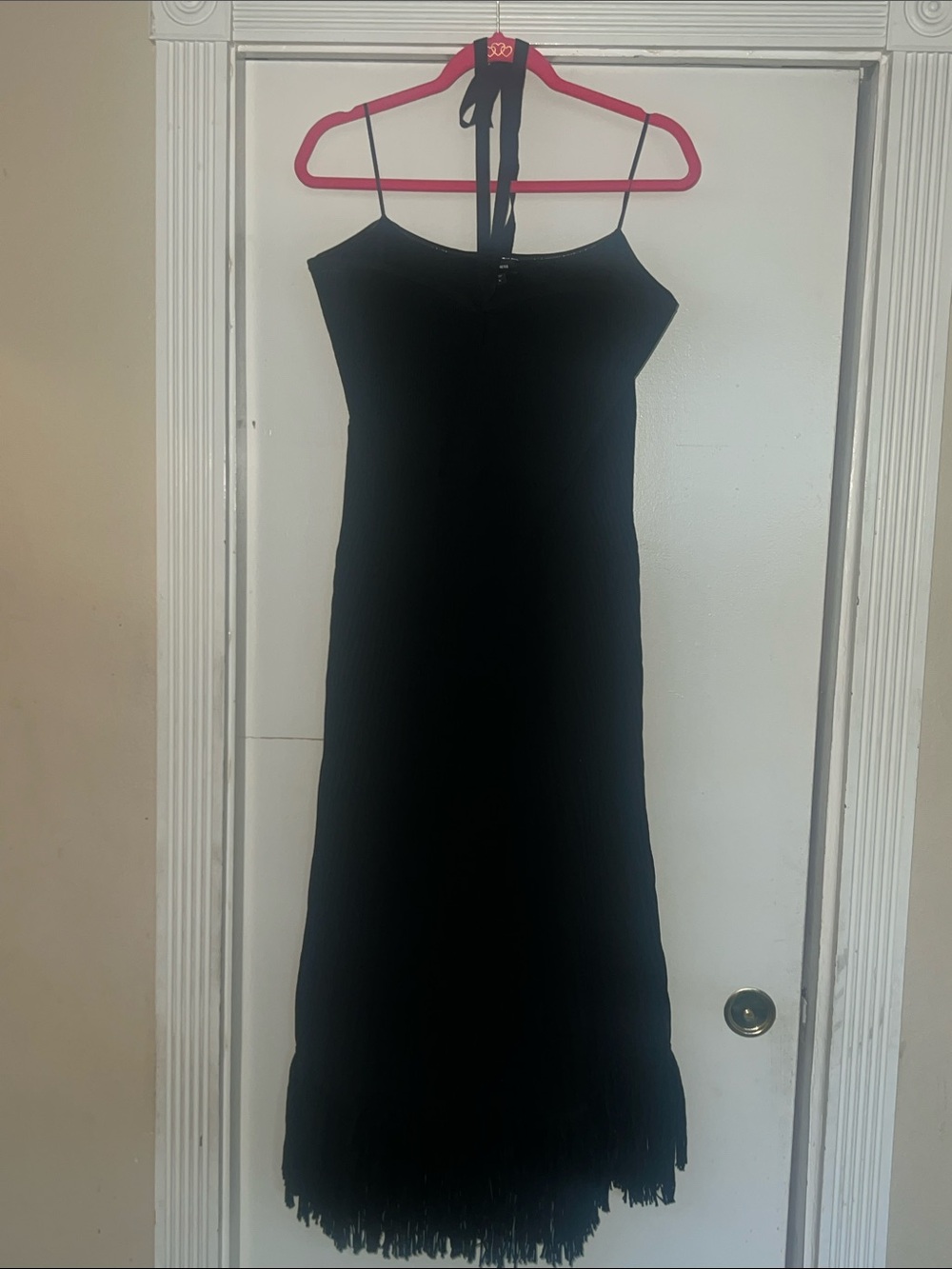 Express Black Fringe Midi Slip Dress